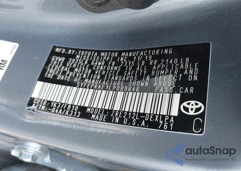 2020 Toyota Corolla Le from USA, damaged, VIN 5YFEPRAE1LP089846